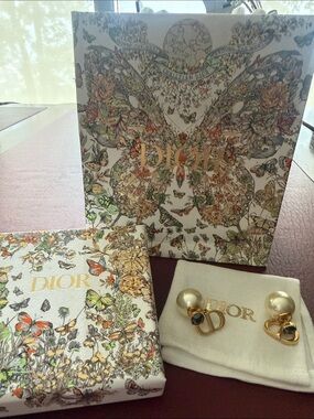 Dior Gold-Tone Earrings with Cream Pearls and Black Accents